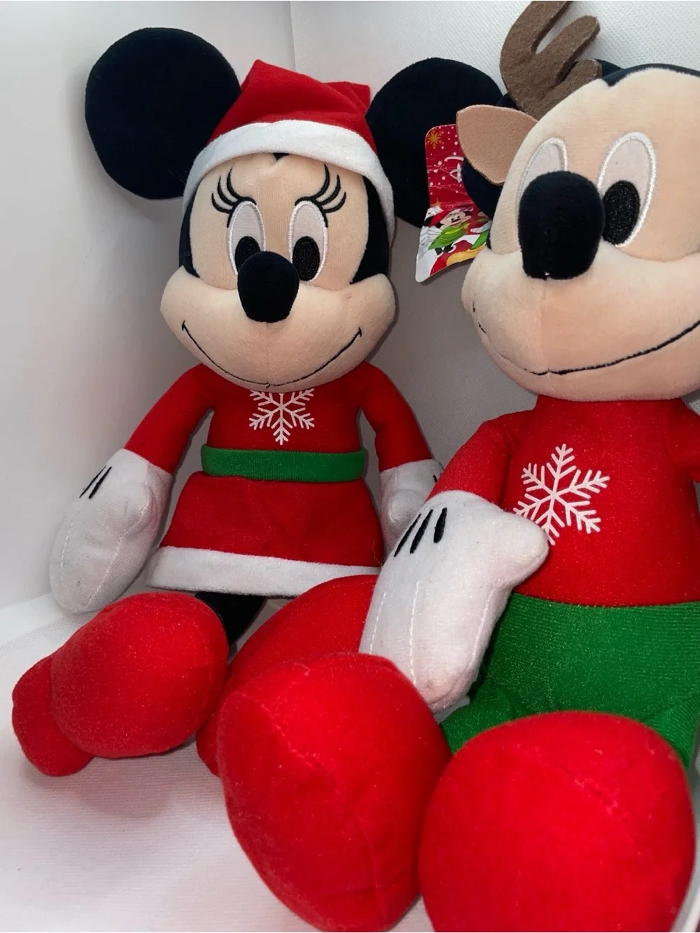 Disney Mickey & Minnie Mouse Christmas Plush Set Santa Hat Reindeer Antlers Sz M